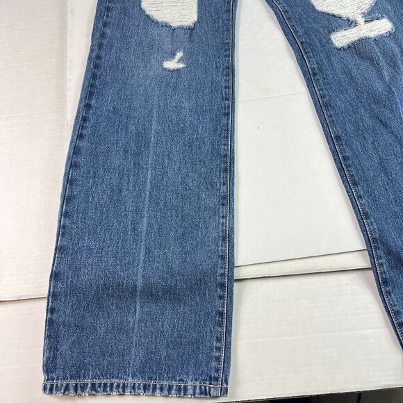 KanCan Jeans Womens 27 90s High Rise Wide Leg Flare Blue Distressed Cotton Denim - Picture 4 of 16